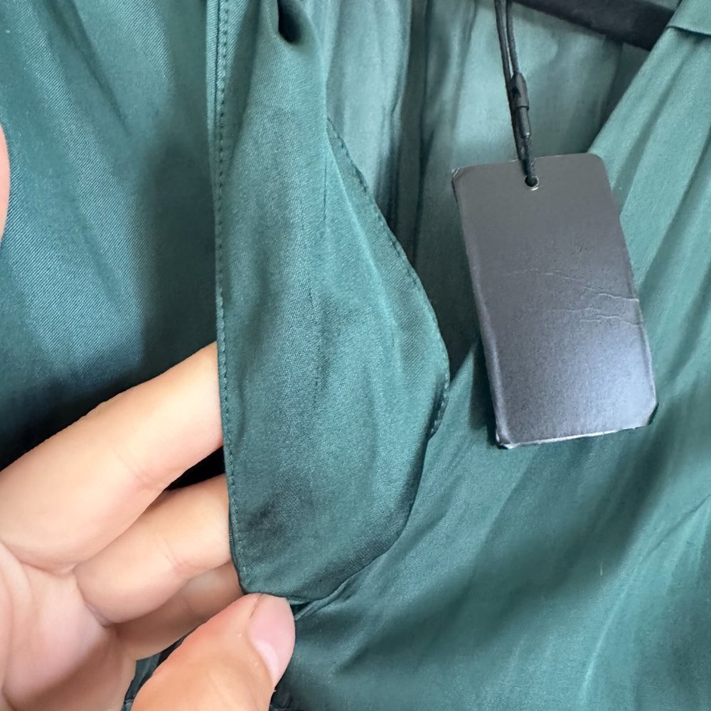 Maje Emerald Green V-Neck Pleated Mini Dress - Picture 7 of 12